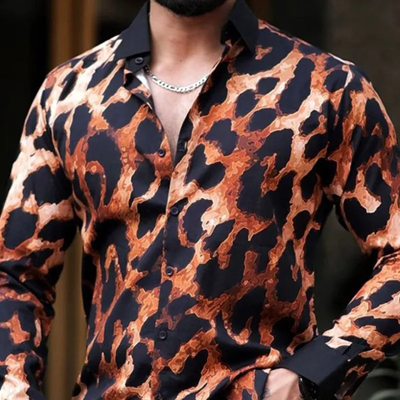 Men's Casual Vintage Leopard Print Long Sleeve Shirt 62412003U sold by Manly product image thumbnail 3