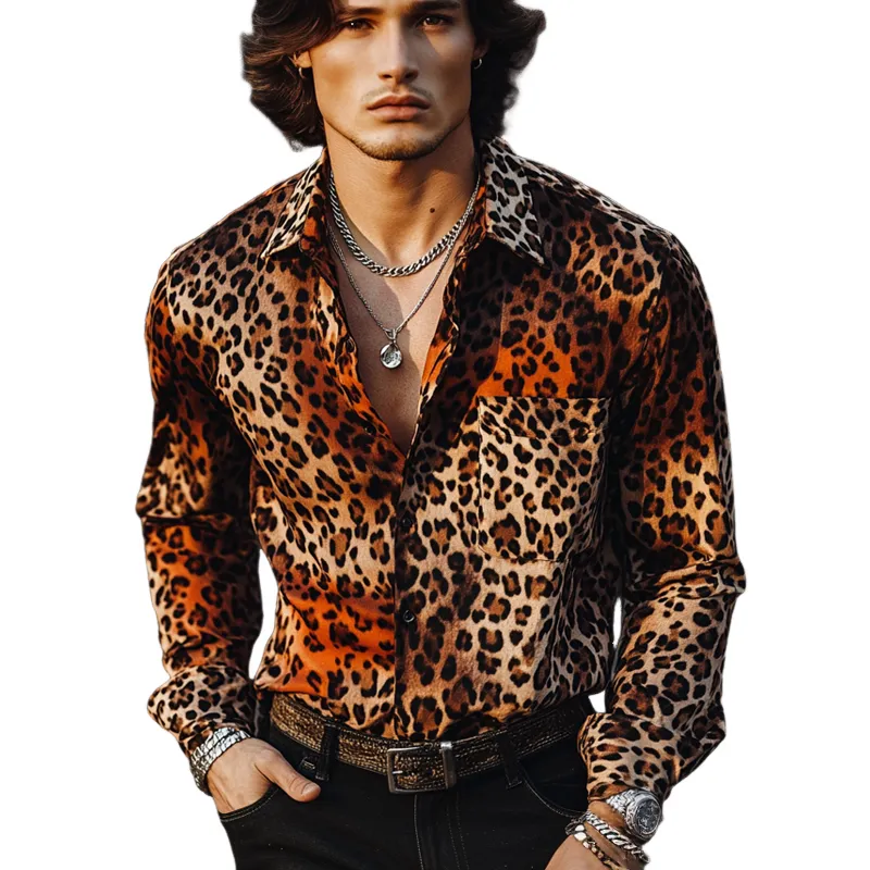 Men's Casual Vintage Leopard Print Long Sleeve Shirt 46312661U sold by Manly