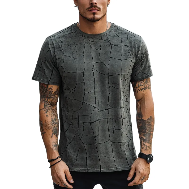 Men's Casual Loose Retro Print Round Neck Short Sleeve T-shirt 80132849U sold by Manly