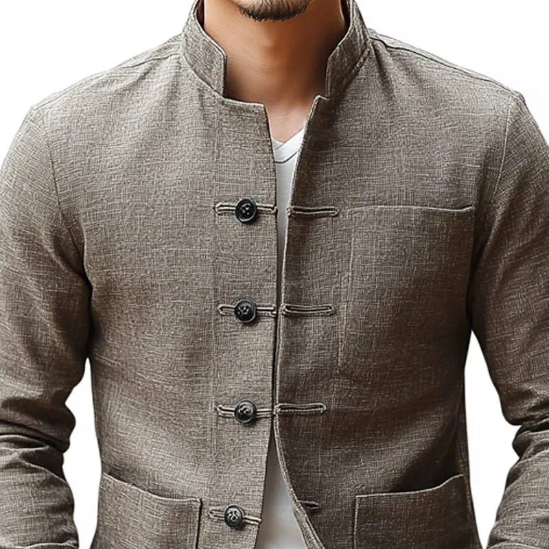 Men's Vintage Cotton and Linen Stand Collar Slim Jacket 06527276U sold by Manly product image thumbnail 3
