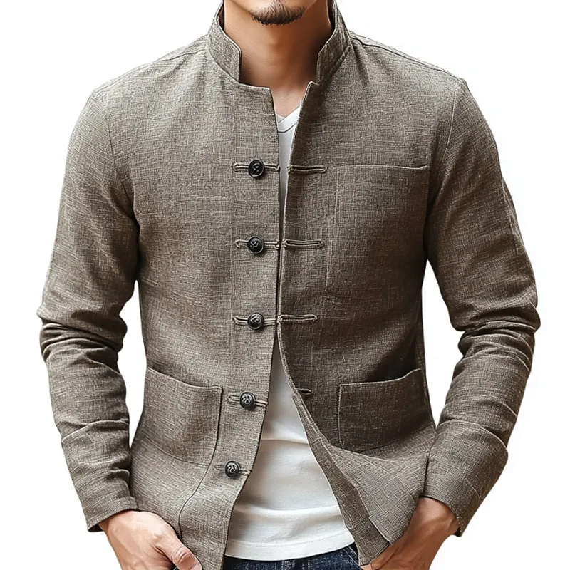 Men's Vintage Cotton and Linen Stand Collar Slim Jacket 06527276U sold by Manly product image thumbnail 2