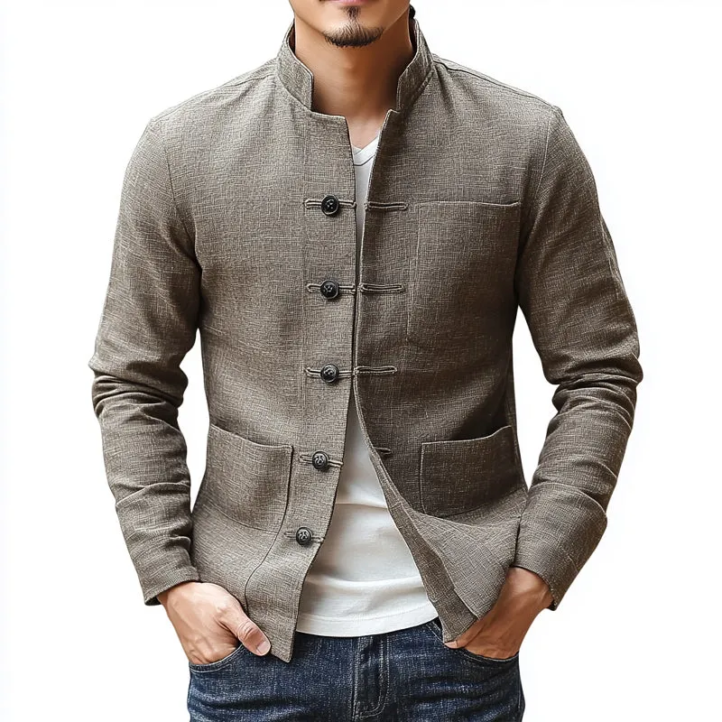 Men's Vintage Cotton and Linen Stand Collar Slim Jacket 06527276U sold by Manly