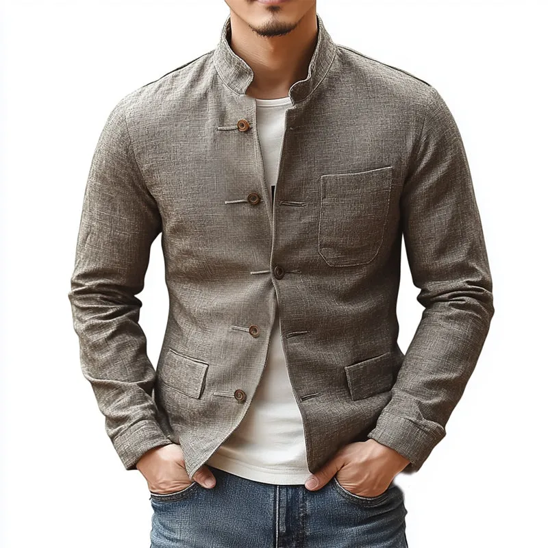 Men's Vintage Cotton and Linen Stand Collar Slim Jacket 05821119U sold by Manly