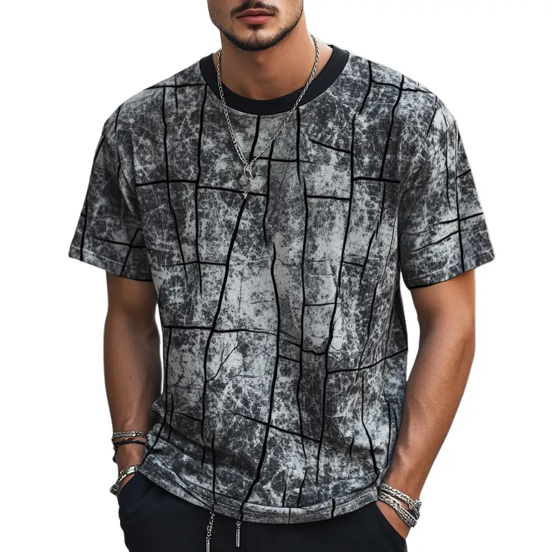 Men's Casual Loose Retro Print Round Neck Short Sleeve T-shirt 09092058U sold by Manly