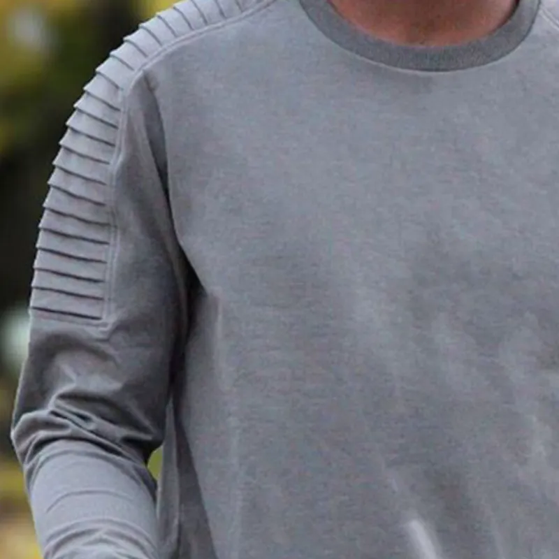 Men's Retro Casual Solid Color Pleated Round Neck Long Sleeve T-Shirt 21448656TO sold by Manly product image thumbnail 3