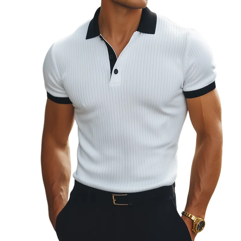 Men's Retro Casual Colorblock Short-sleeved Polo Shirt 08385148TO sold by Manly