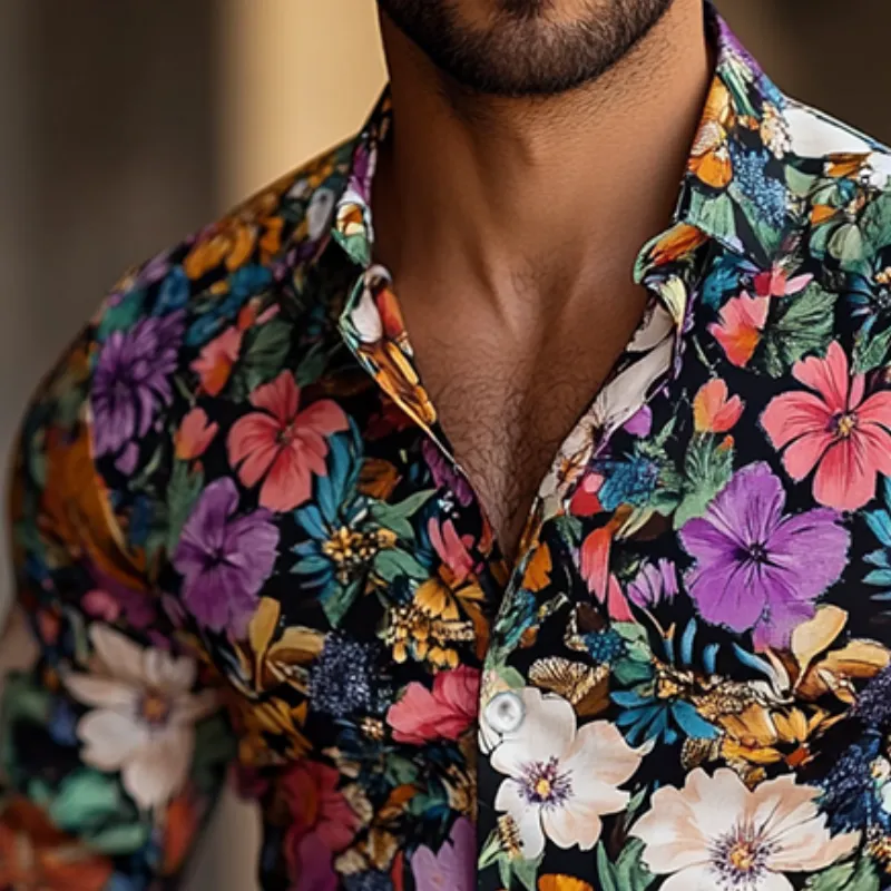 Men's Retro Casual Print Lapel Long Sleeve Shirt 38211993TO sold by Manly product image thumbnail 3