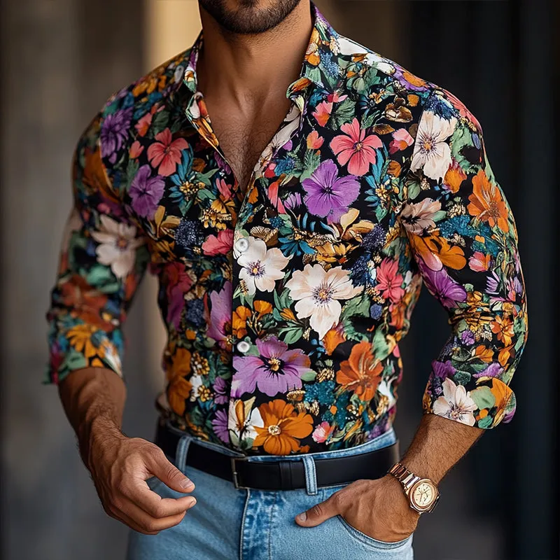 Men's Retro Casual Print Lapel Long Sleeve Shirt 38211993TO sold by Manly product image thumbnail 2