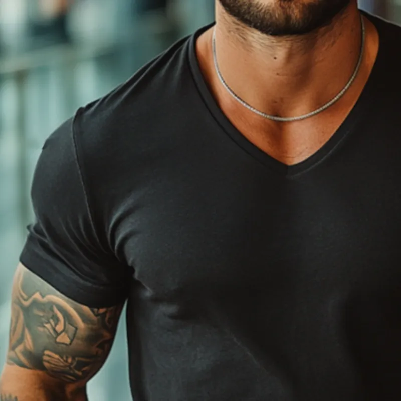 Men's Retro Casual Solid Color V-Neck Short Sleeve T-Shirt 88249362TO sold by Manly product image thumbnail 3