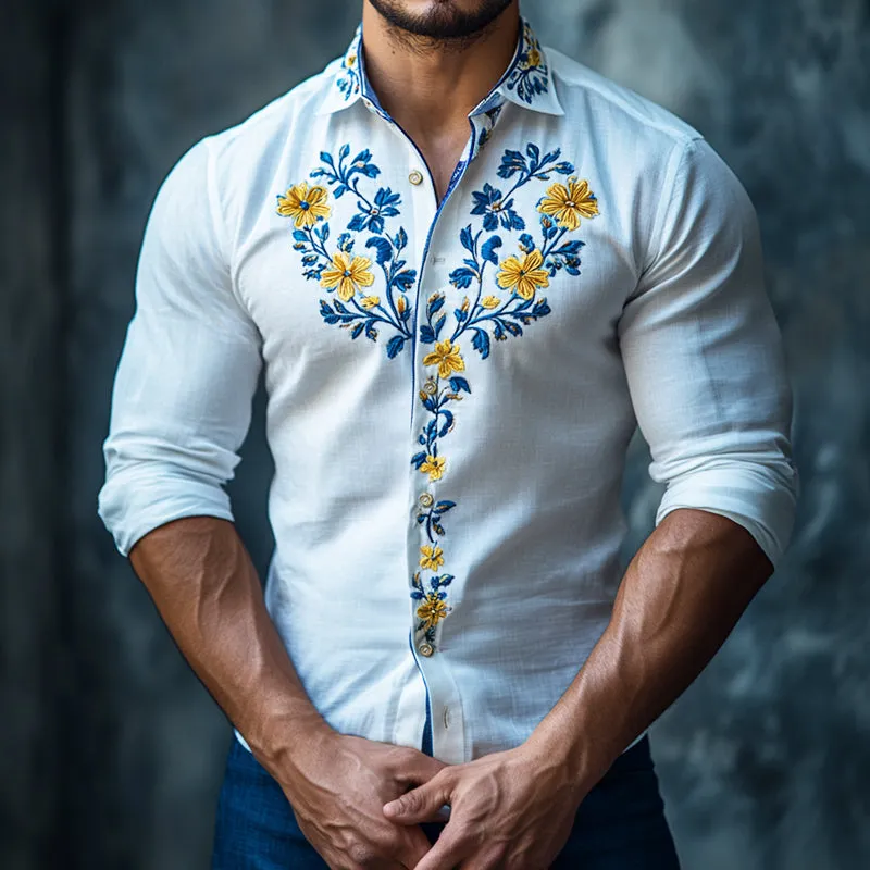 Men's Retro Casual Embroidered Lapel Long Sleeve Shirt 29612454TO sold by Manly product image thumbnail 2