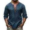 Men's Retro Casual Cotton and Linen Round Neck Long Sleeve Shirt 33406216TO sold by Manly