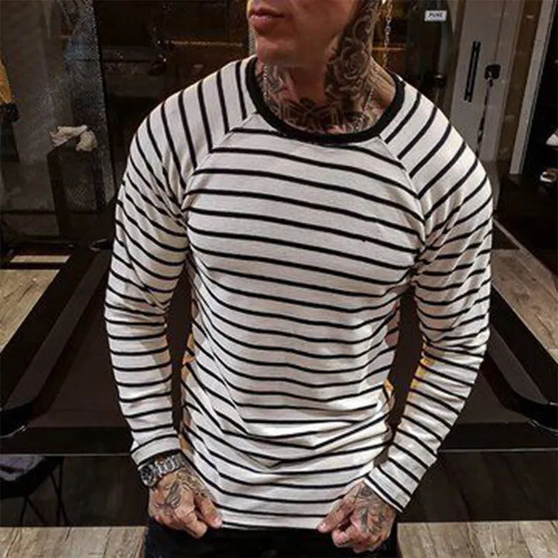 Men's Retro Casual Striped Round Neck Long Sleeve T-Shirt 77004255TO sold by Manly product image thumbnail 2