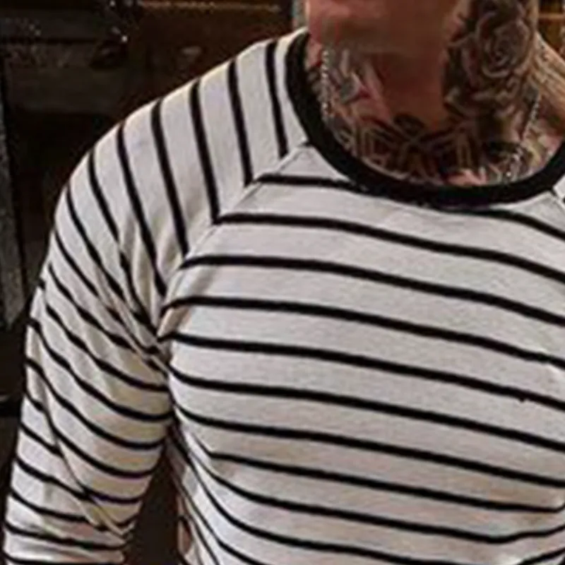Men's Retro Casual Striped Round Neck Long Sleeve T-Shirt 77004255TO sold by Manly product image thumbnail 3