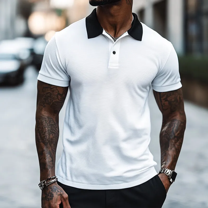 Men's Retro Casual Colorblock Short-sleeved Polo Shirt 92210359TO sold by Manly