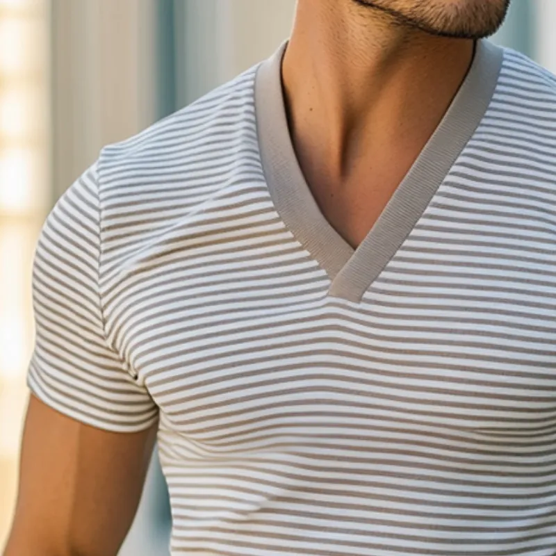 Men's Retro Casual Striped V-neck Short Sleeve T-shirt 12201980TO sold by Manly product image thumbnail 3