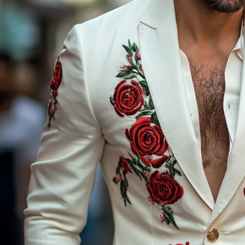 Men's Vintage Casual Rose Embroidered Blazer 08237234TO sold by Manly product image thumbnail 3