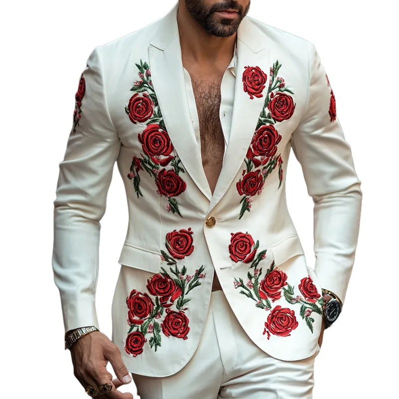 Men's Vintage Casual Rose Embroidered Blazer 08237234TO sold by Manly