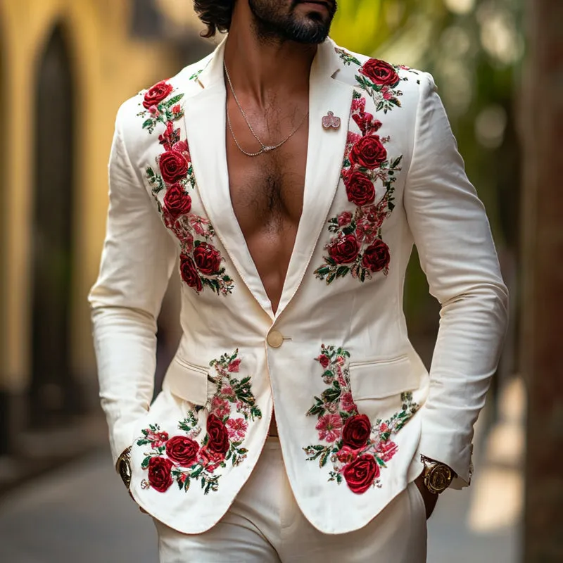 Men's Vintage Casual Rose Embroidered Blazer 28038148TO sold by Manly product image thumbnail 2