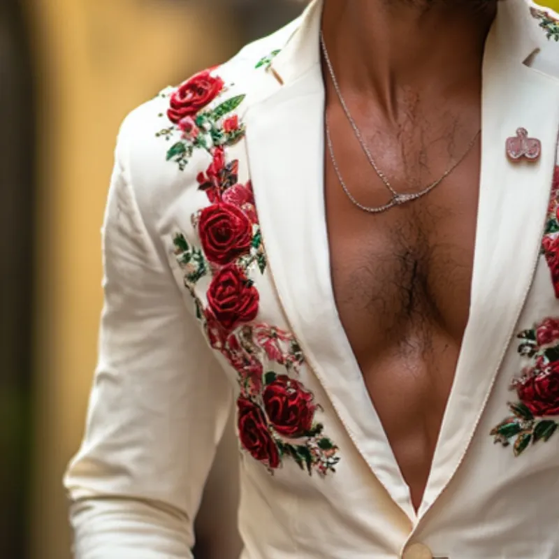 Men's Vintage Casual Rose Embroidered Blazer 28038148TO sold by Manly product image thumbnail 3