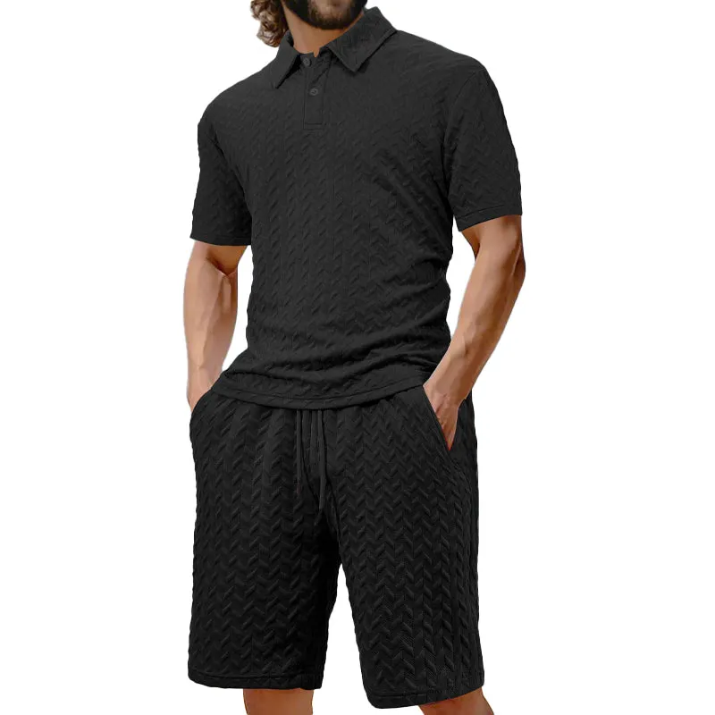 Men's Texture Solid Color Short Sleeve Shorts Set 88142525X sold by Manly product image thumbnail 3