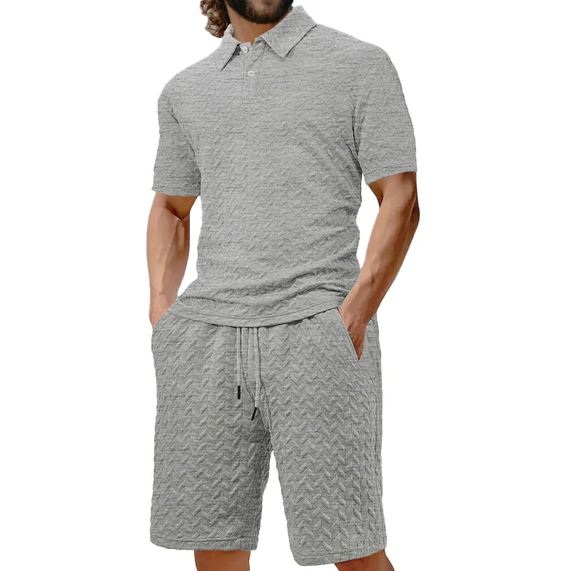 Men's Texture Solid Color Short Sleeve Shorts Set 88142525X sold by Manly
