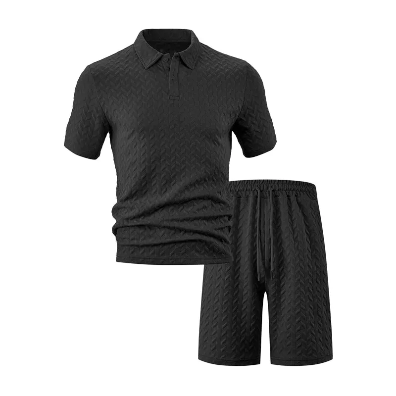 Men's Texture Solid Color Short Sleeve Shorts Set 88142525X sold by Manly product image thumbnail 4
