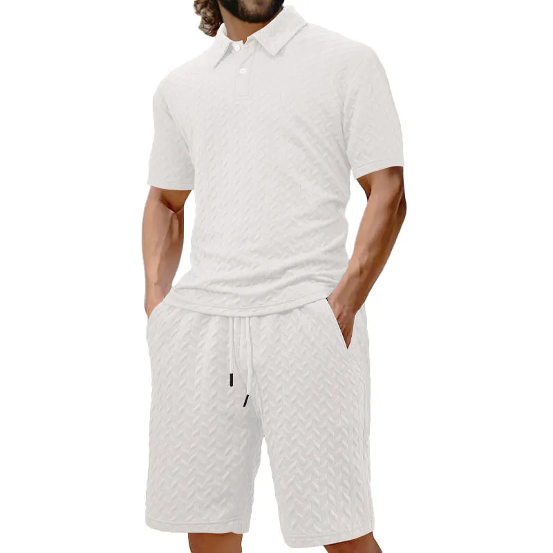 Men's Texture Solid Color Short Sleeve Shorts Set 88142525X sold by Manly product image thumbnail 2