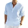 Men's Loose Stand Collar Cotton and Linen Long Sleeve Solid Color Shirt 86604785X sold by Manly