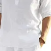 Men's Loose Stand Collar Cotton and Linen Long Sleeve Solid Color Shirt 86604785X sold by Manly