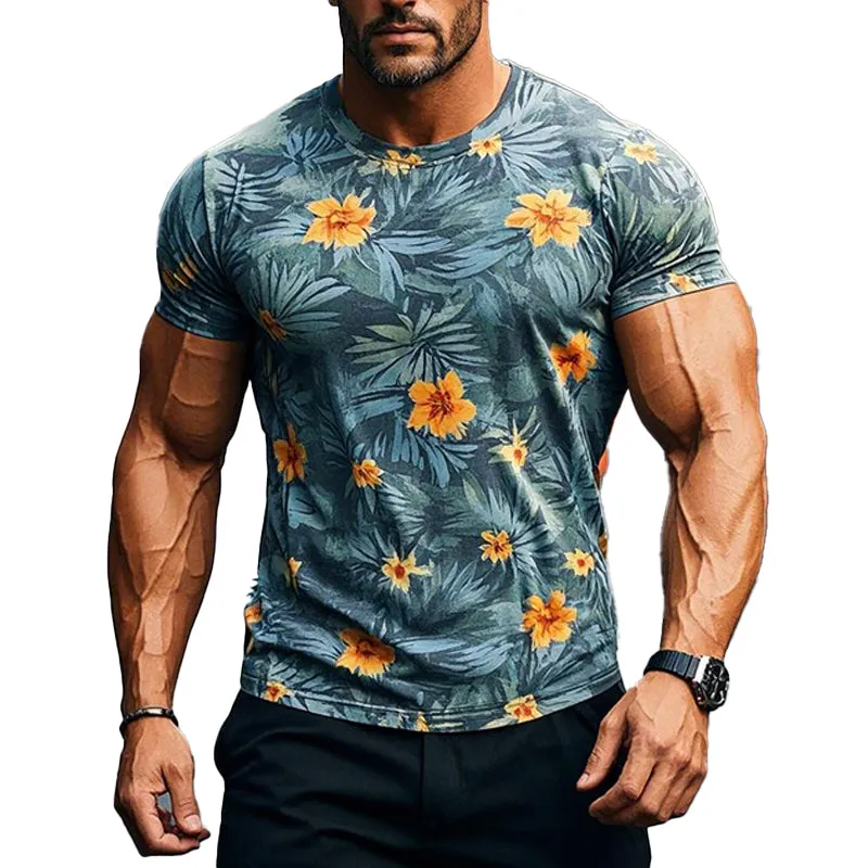 Men's Hawaiian Print Short Sleeve Crew Neck T-Shirt 68926014X sold by Manly