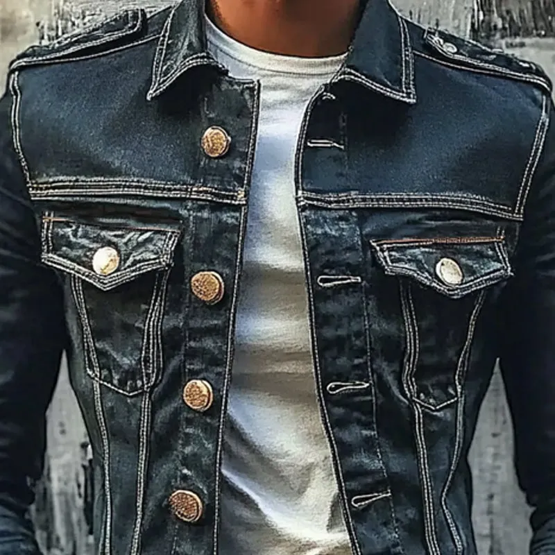 Men's Slim Fit Lapel Vintage Denim Jacket 55874471X sold by Manly product image thumbnail 3