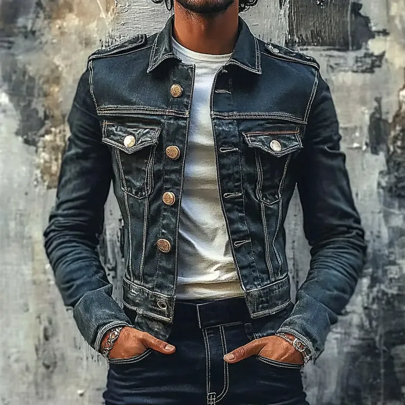 Men's Slim Fit Lapel Vintage Denim Jacket 55874471X sold by Manly product image thumbnail 2