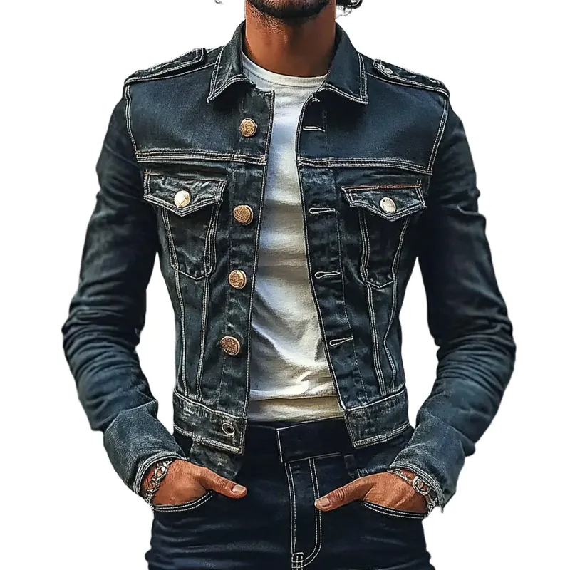 Men's Slim Fit Lapel Vintage Denim Jacket 55874471X sold by Manly