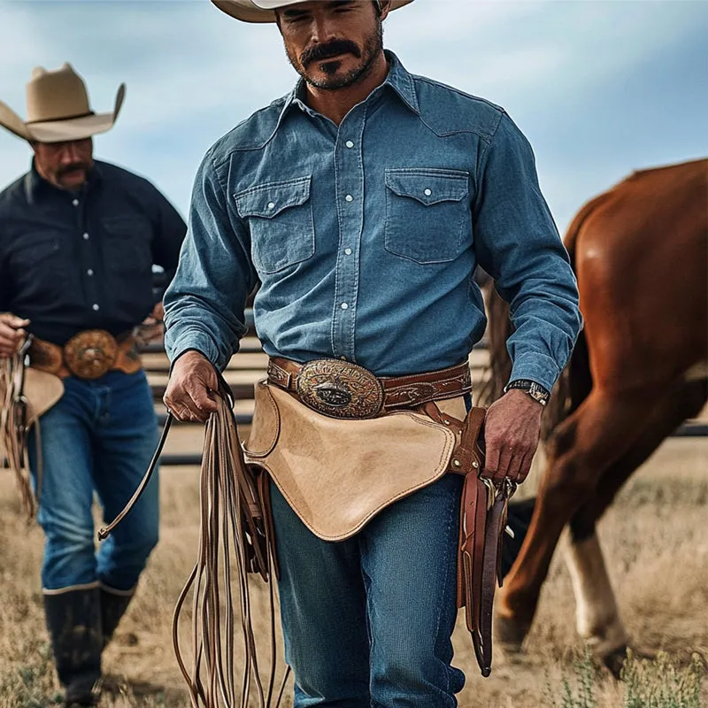 Men's Vintage Western Denim Long Sleeve Lapel Shirt 48144445X sold by Manly product image thumbnail 3