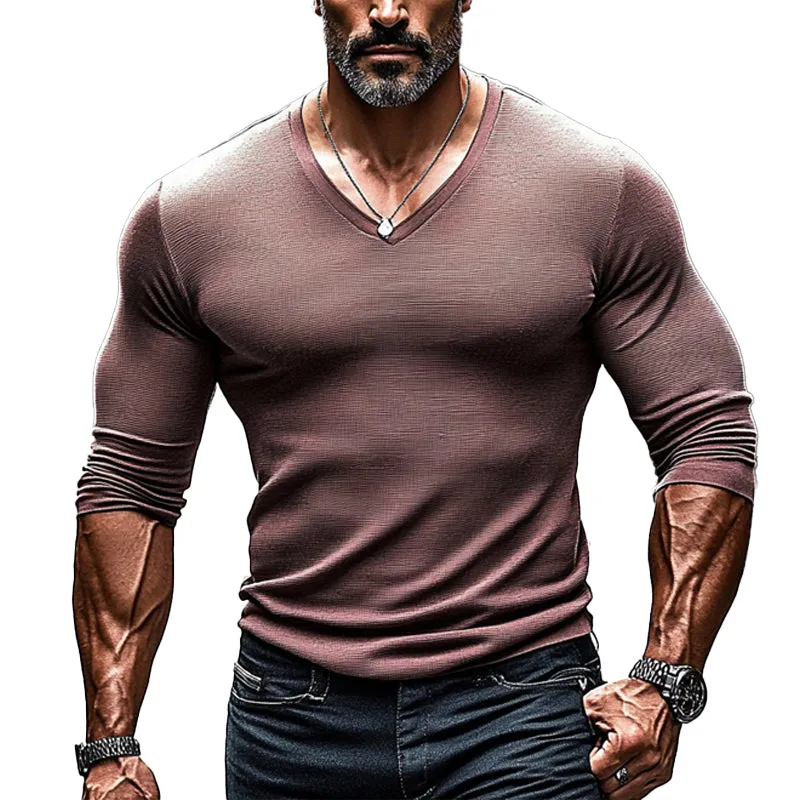 Men's Casual V-neck Long Sleeve T-shirt 89498814X sold by Manly
