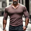 Men's Casual V-neck Long Sleeve T-shirt 89498814X sold by Manly