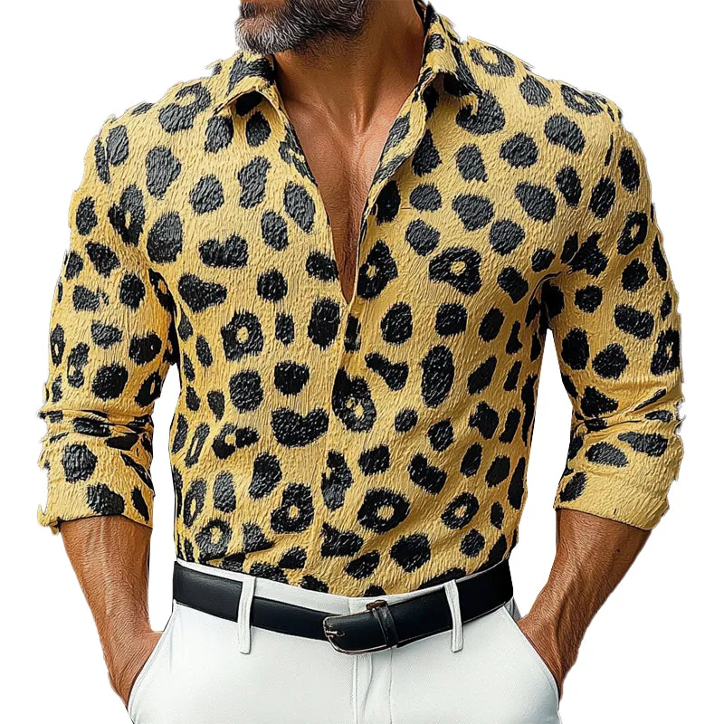 Men's Stylish Leopard Print Long Sleeve Shirt 50492787X sold by Manly