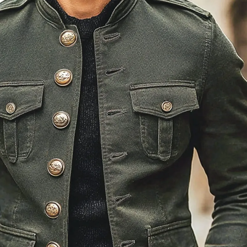 Men's Vintage Multi-Pocket Stand Collar Denim Jacket 08302812X sold by Manly product image thumbnail 3