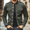 Men's Vintage Multi-Pocket Stand Collar Denim Jacket 08302812X sold by Manly