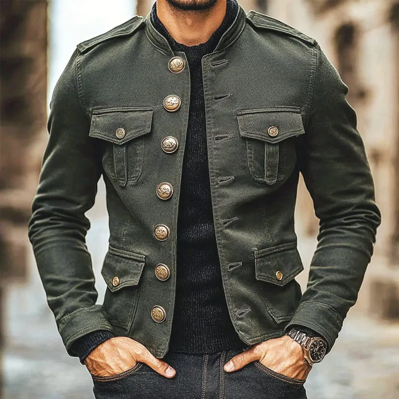 Men's Vintage Multi-Pocket Stand Collar Denim Jacket 08302812X sold by Manly product image thumbnail 2