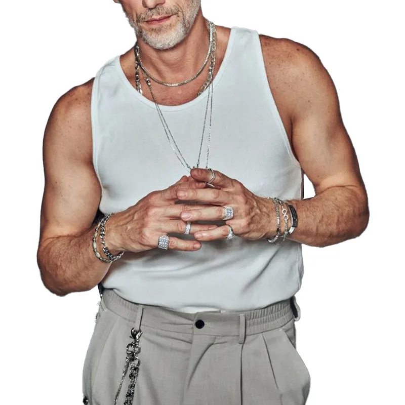 Men's Solid Color Round Neck Cotton Casual Tank Top 17243704X sold by Manly