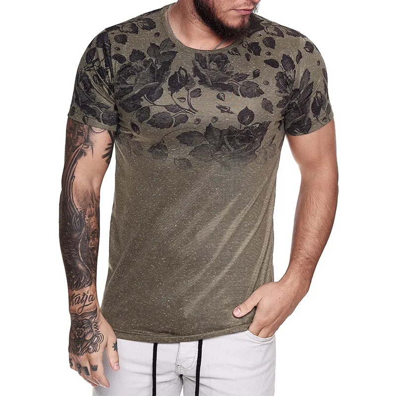 Men's Floral Print Crew Neck Short Sleeve T-shirt 92138710X sold by Manly