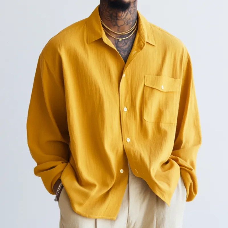 Men's Casual Cotton Linen Lapel Patch Pocket Loose Long Sleeve Shirt 55250799M sold by Manly product image thumbnail 2