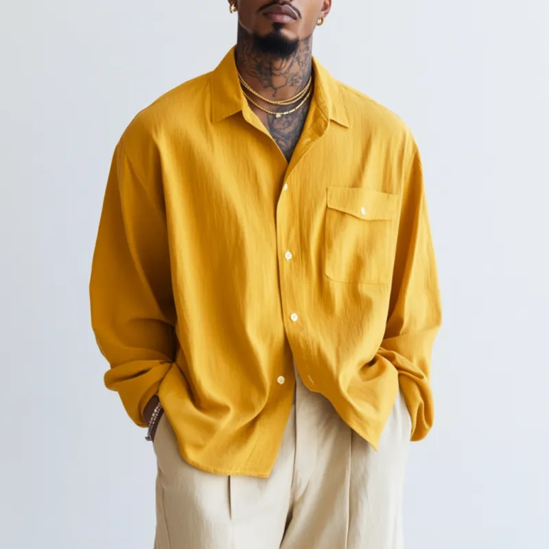 Men's Casual Cotton Linen Lapel Patch Pocket Loose Long Sleeve Shirt 55250799M sold by Manly product image thumbnail 3
