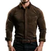 Men's Vintage Brown Suede Slim Fit Long Sleeve Shirt 39931345U sold by Manly
