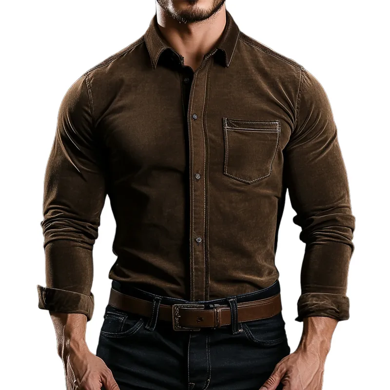 Men's Vintage Brown Suede Slim Fit Long Sleeve Shirt 39931345U sold by Manly