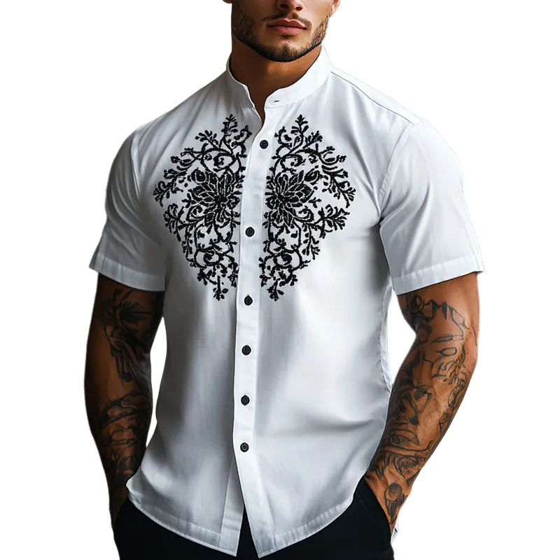 Men's Casual Retro Print Round Neck Blended Short Sleeve Shirt 86336778U sold by Manly