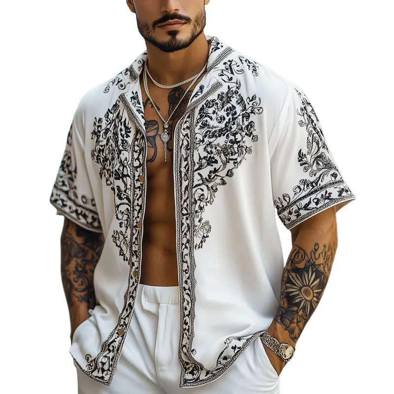 Men's Casual Retro Print Blend Short-sleeved Shirt 51459755U sold by Manly