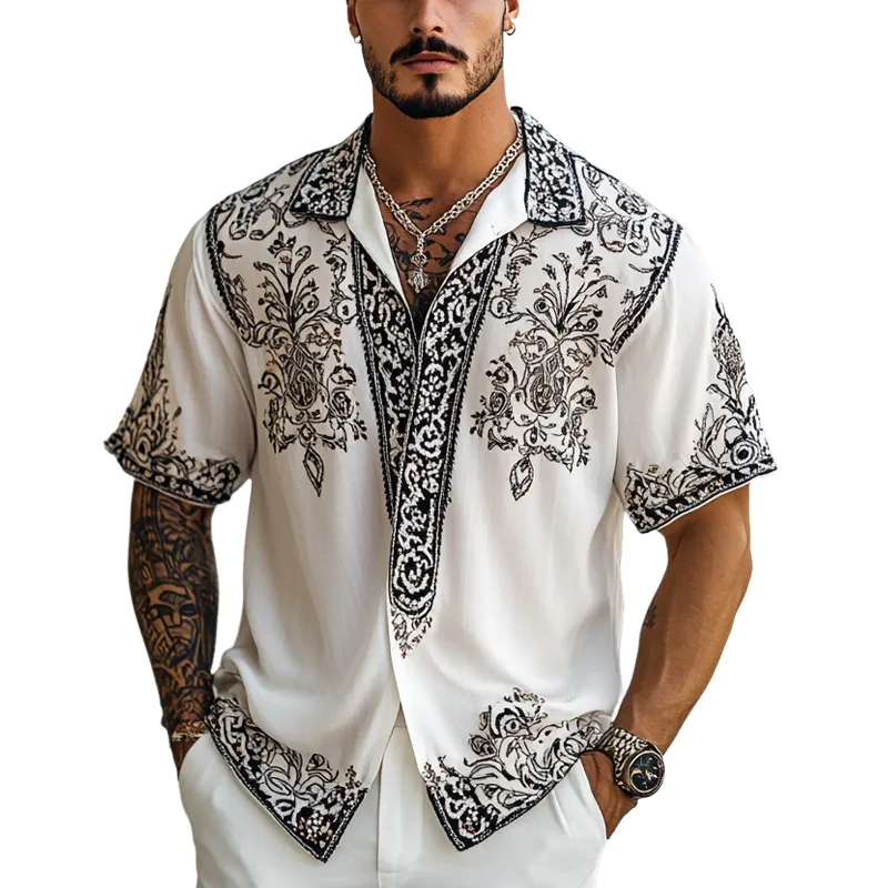 Men's Casual Vintage Print Blend Short Sleeve Shirt 66508216U sold by Manly