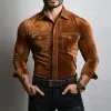 Men's Vintage Khaki Velvet Slim Fit Long Sleeve Shirt 12804087U sold by Manly